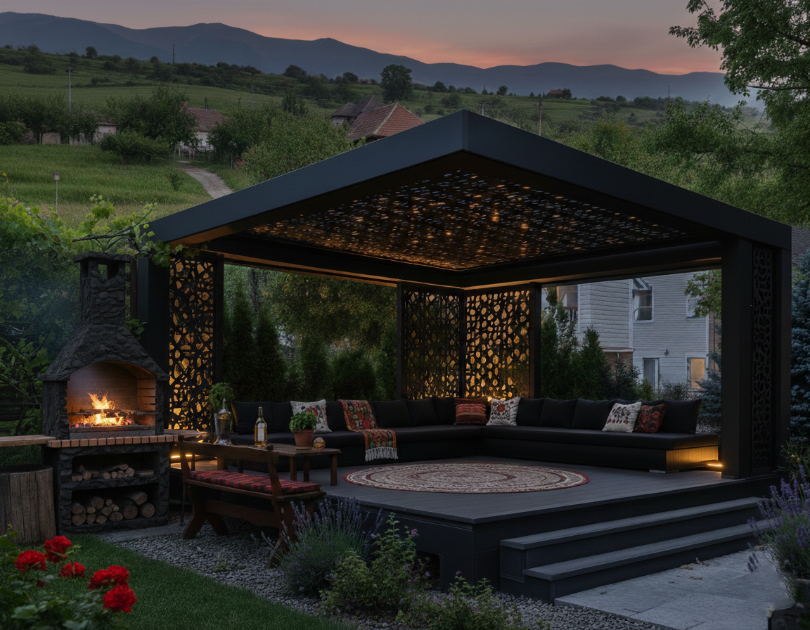 Pergola metalica |foisor|structura metal pavilion de gradina |panouri debitate cnc