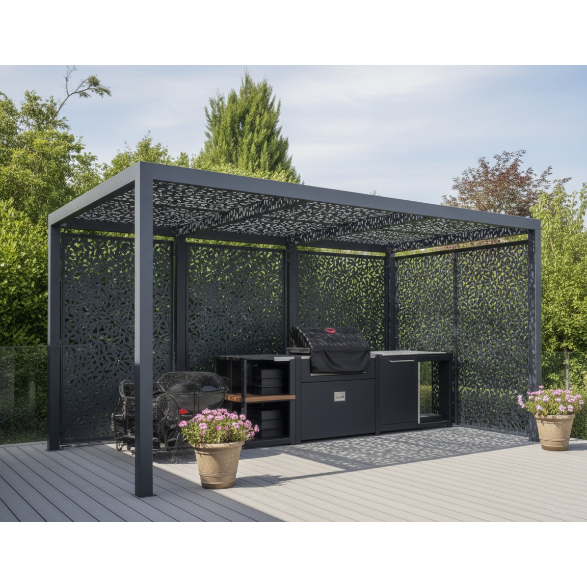 Pergola metalica |foisor|structura metal pavilion de gradina |panouri debitate cnc