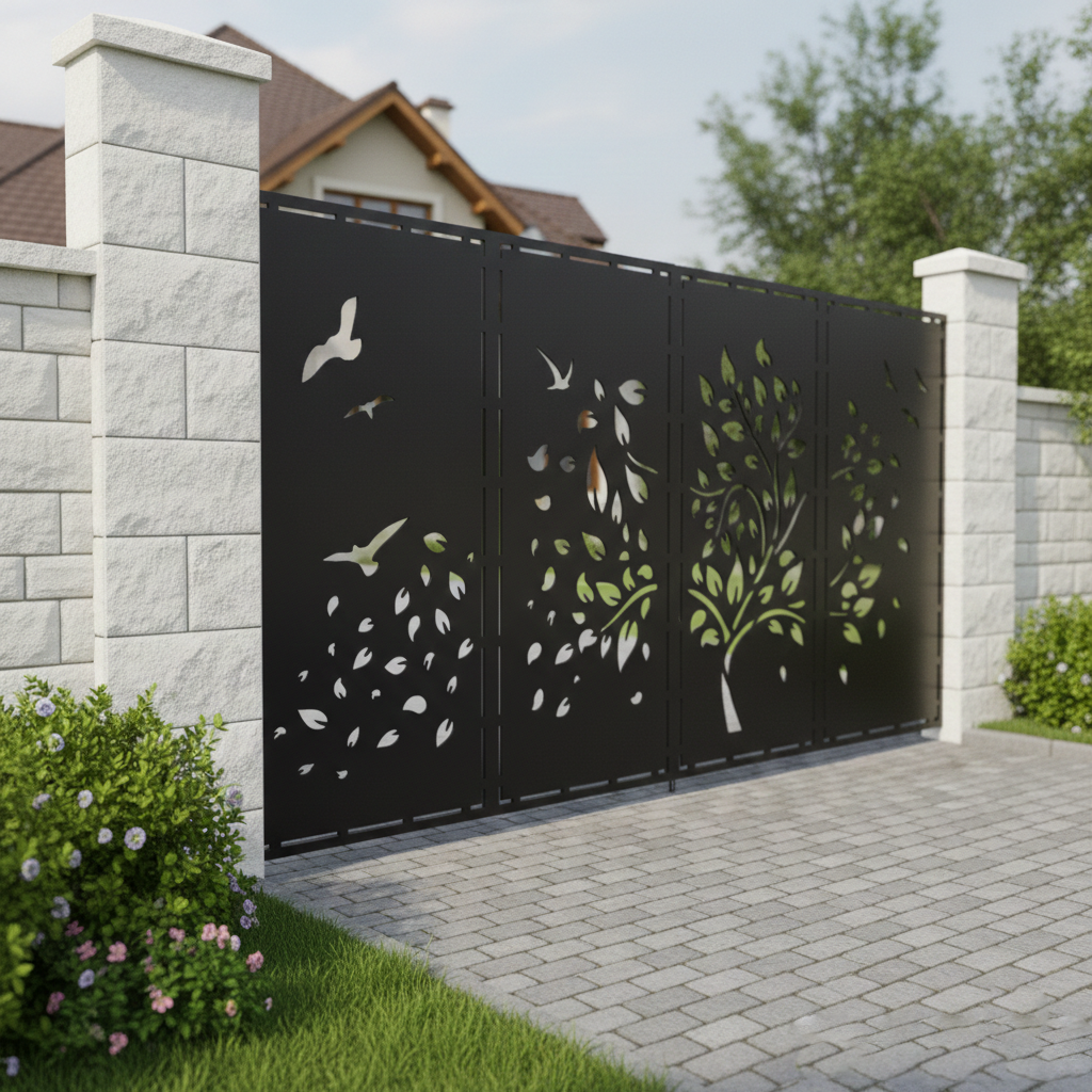 Poarta Metalica acces Auto debitata Laser cu Modele, Bloom