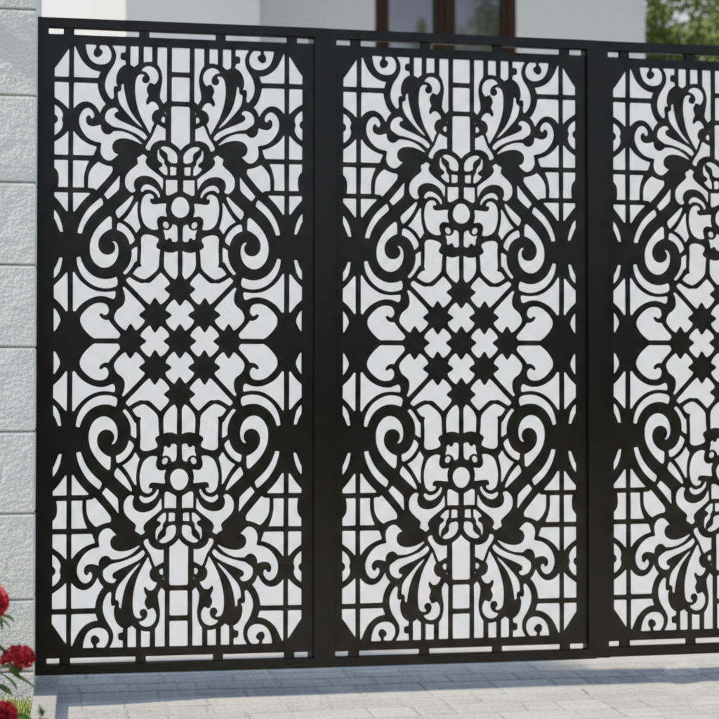 Poarta Metalica acces Auto debitata Laser cu Modele, Fractal