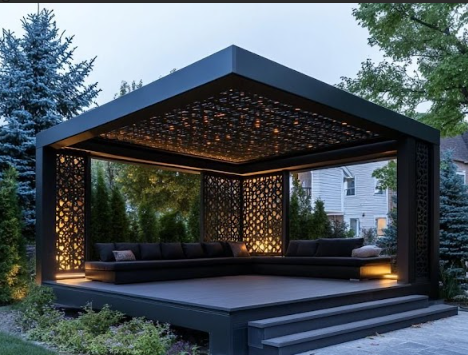 Pergola metalica |foisor|structura metal pavilion de gradina |panouri debitate cnc