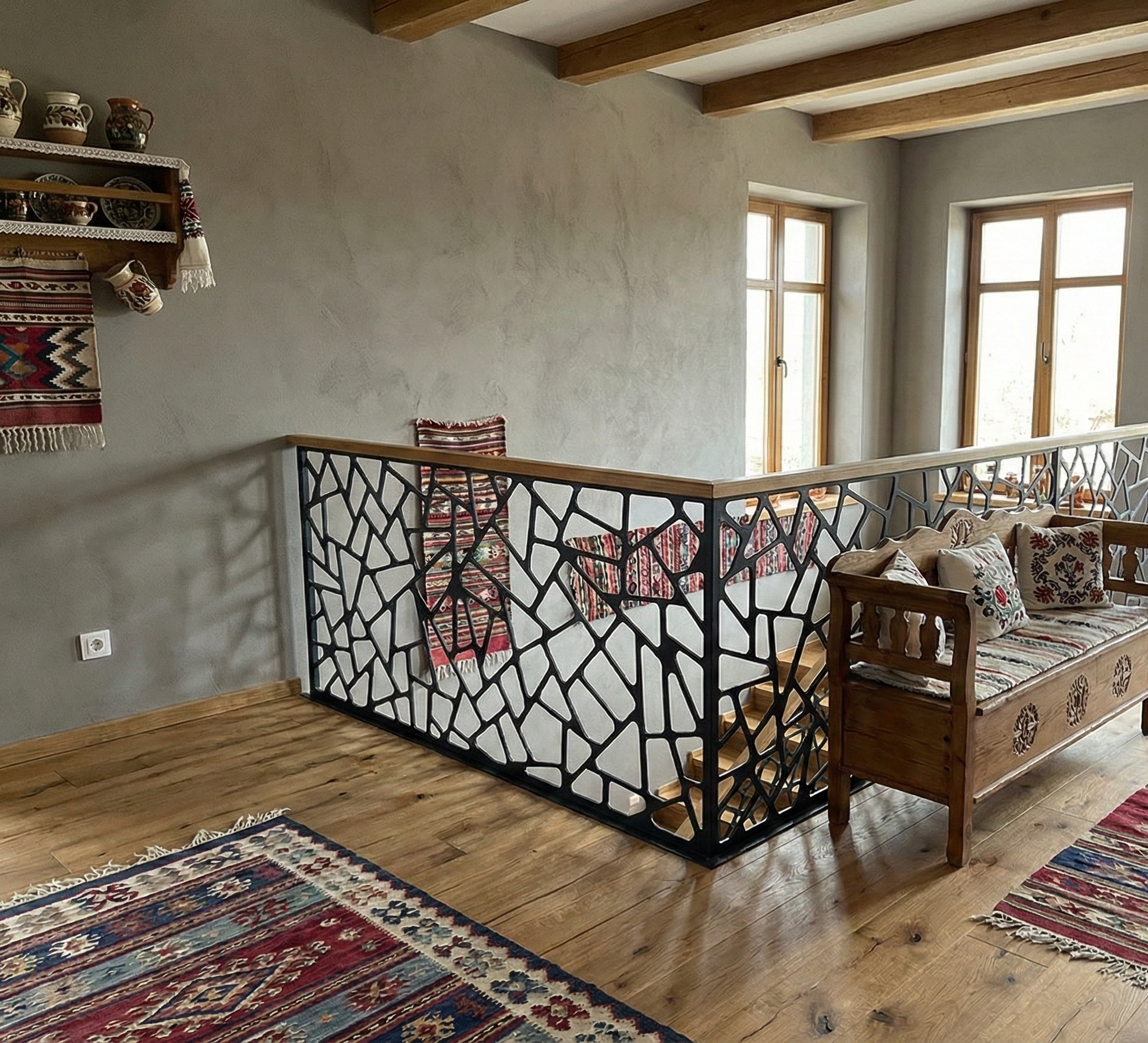 Balustrada terasa |metal| lemn| balcon scari | moderna interior |abstract