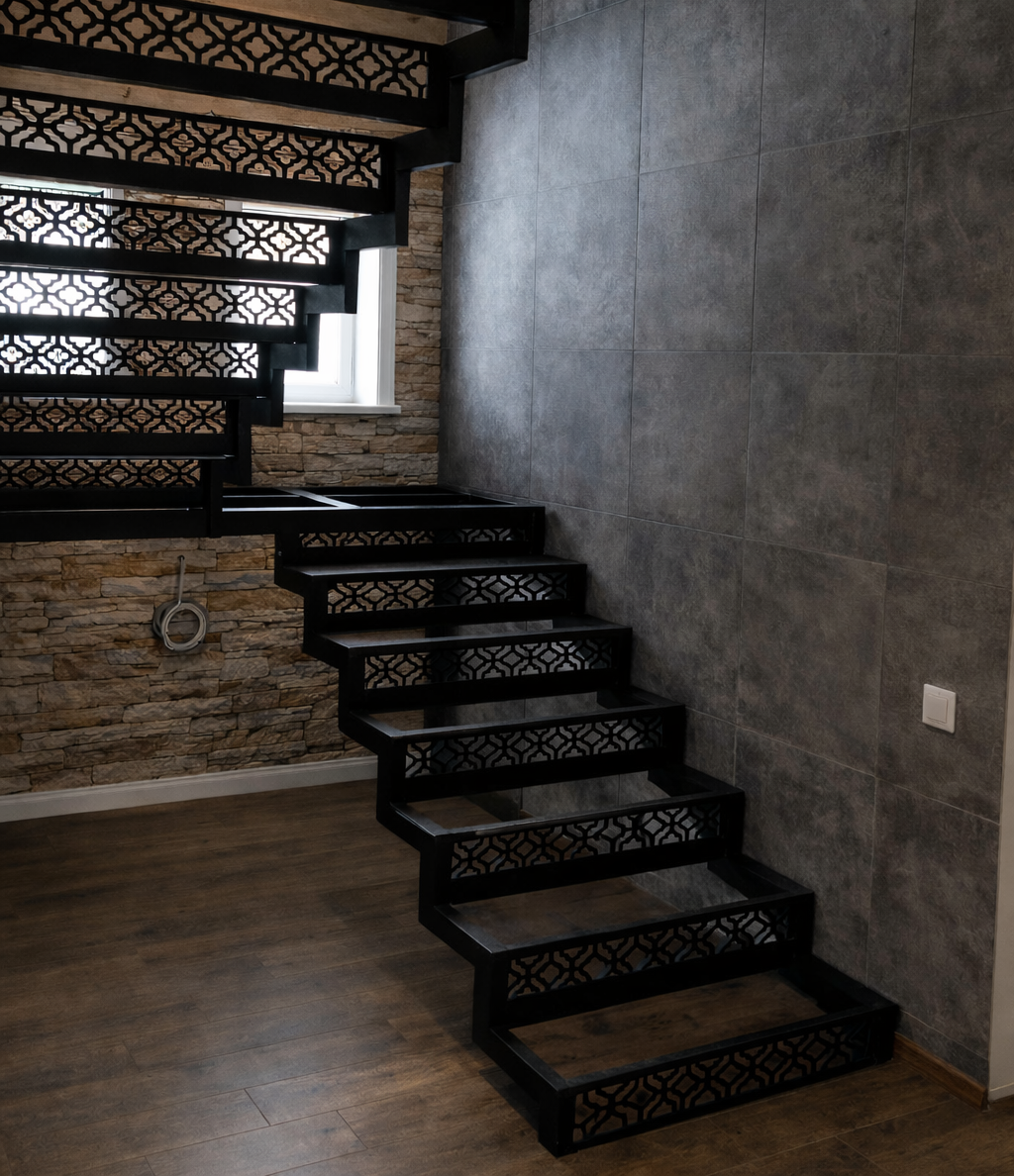Scari interioare cu trepte lemn pe structura metalica Rhodos