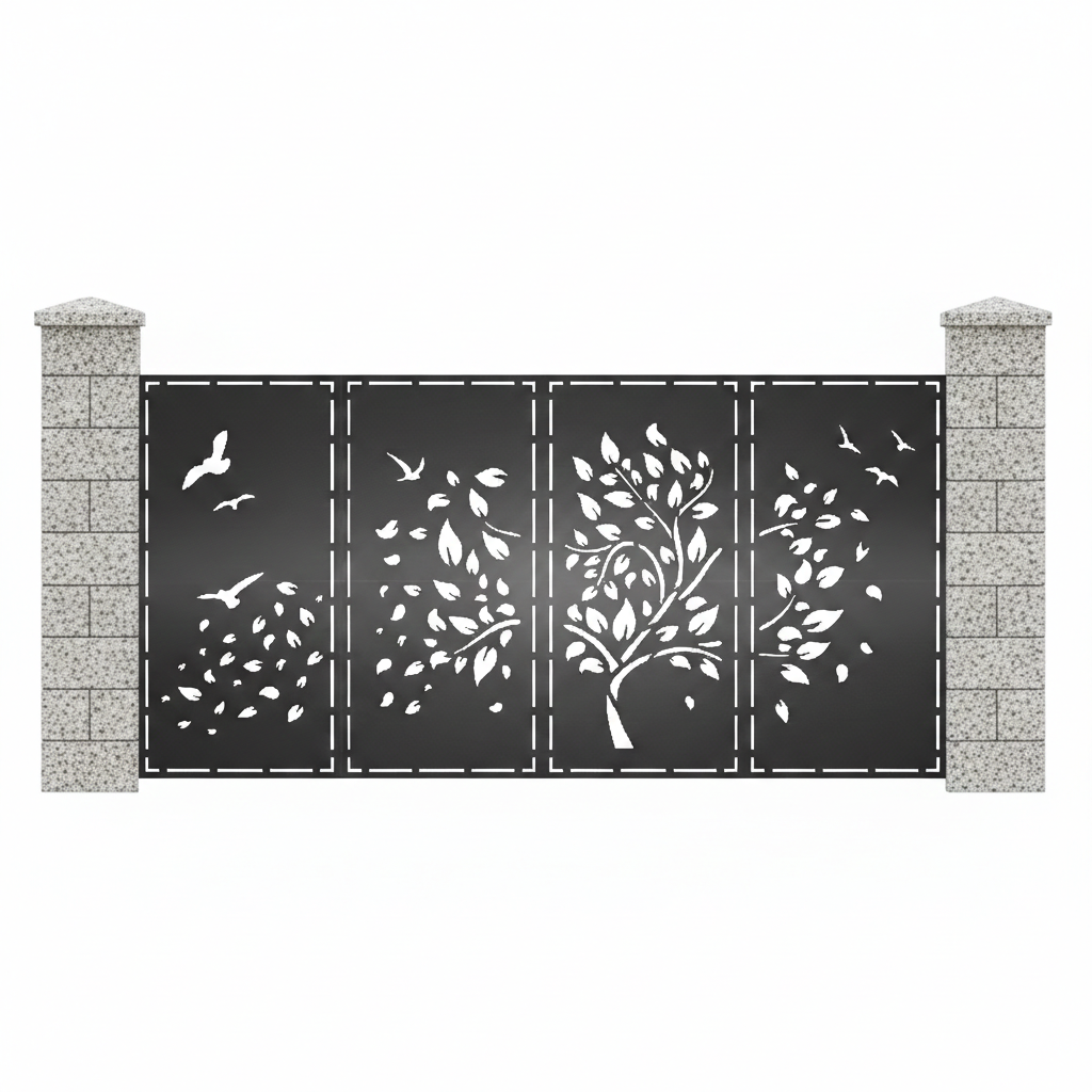Poarta Metalica acces Auto debitata Laser cu Modele, Bloom