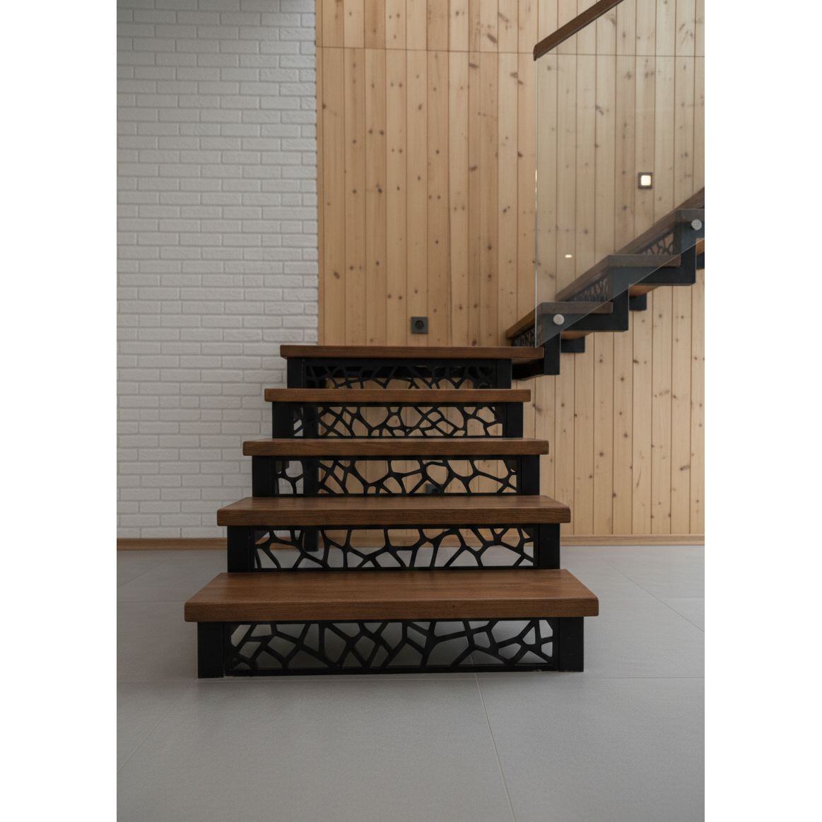 Scari interioare cu trepte lemn pe structura metalica Abstract