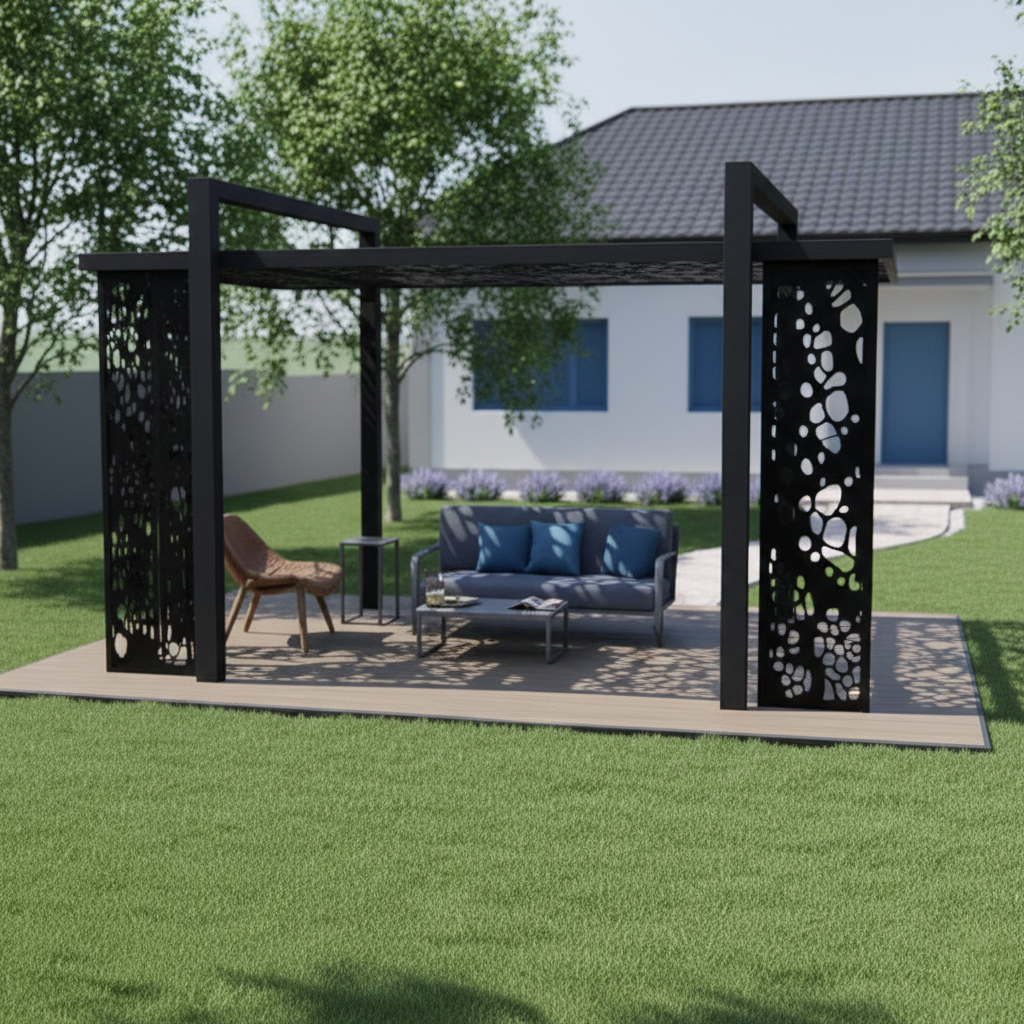 Pergola metalica |foisor|structura metal pavilion de gradina |panouri debitate cnc