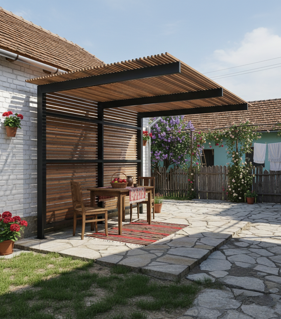 Balustrada cerdac|gard de lemn| foisor| terase |elementi lemn cu modele| imbinari metalice