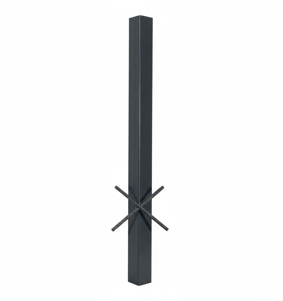 Stalp metalic gard | suport poarta | grosime 2mm | patrat| mustata pentru stabilitate