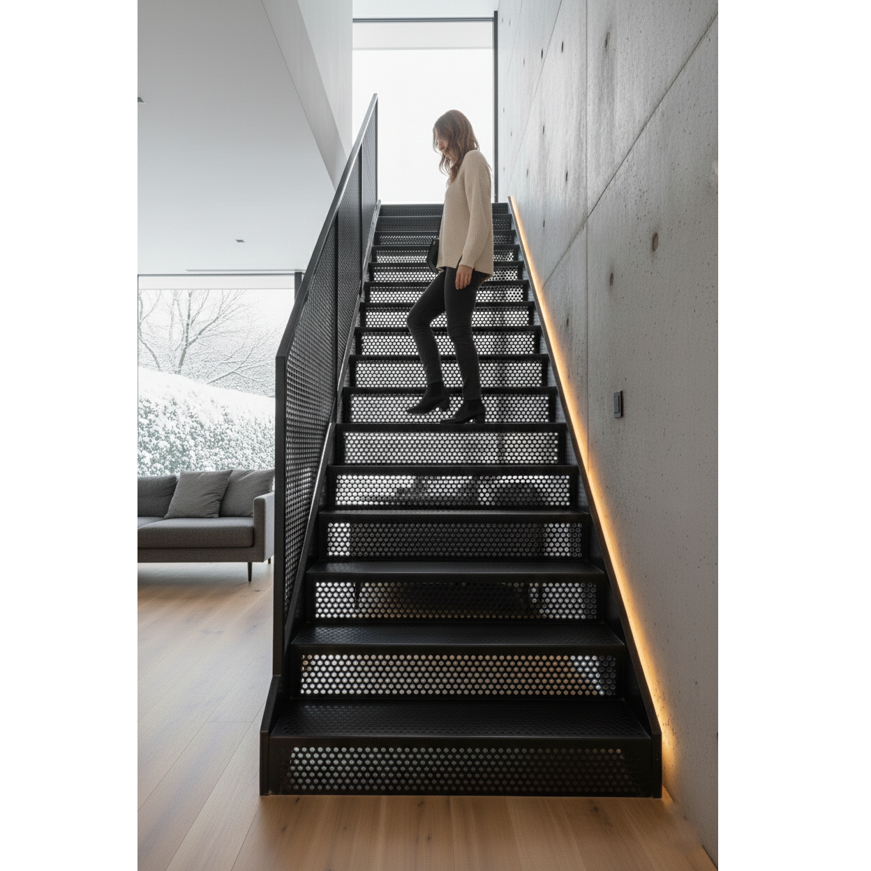 Scari interioare cu trepte metal pe structura metalica Matrix