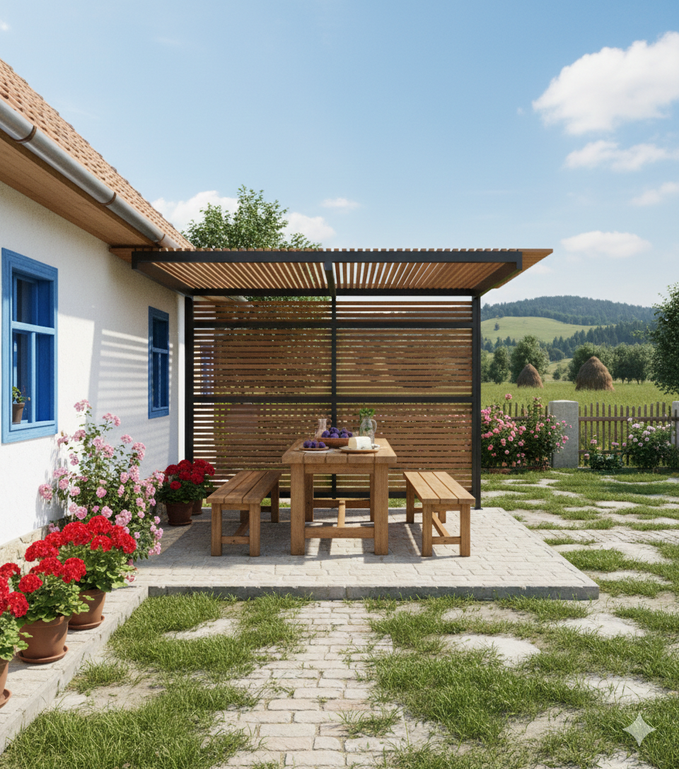 Balustrada cerdac|gard de lemn| foisor| terase |elementi lemn cu modele| imbinari metalice