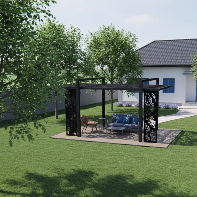 Pergola metalica |foisor|structura metal pavilion de gradina |panouri debitate cnc