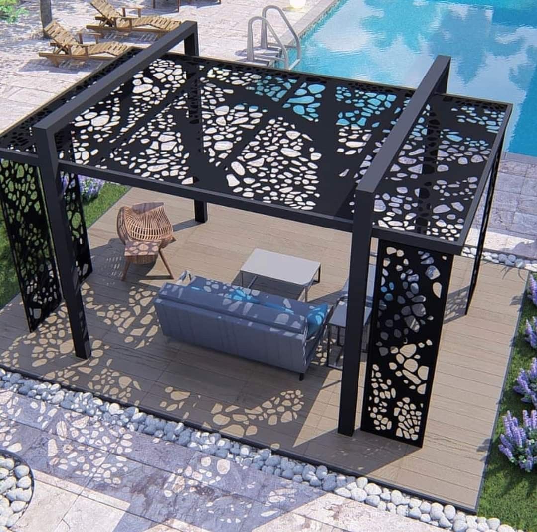 Pergola metalica |foisor|structura metal pavilion de gradina |panouri debitate cnc