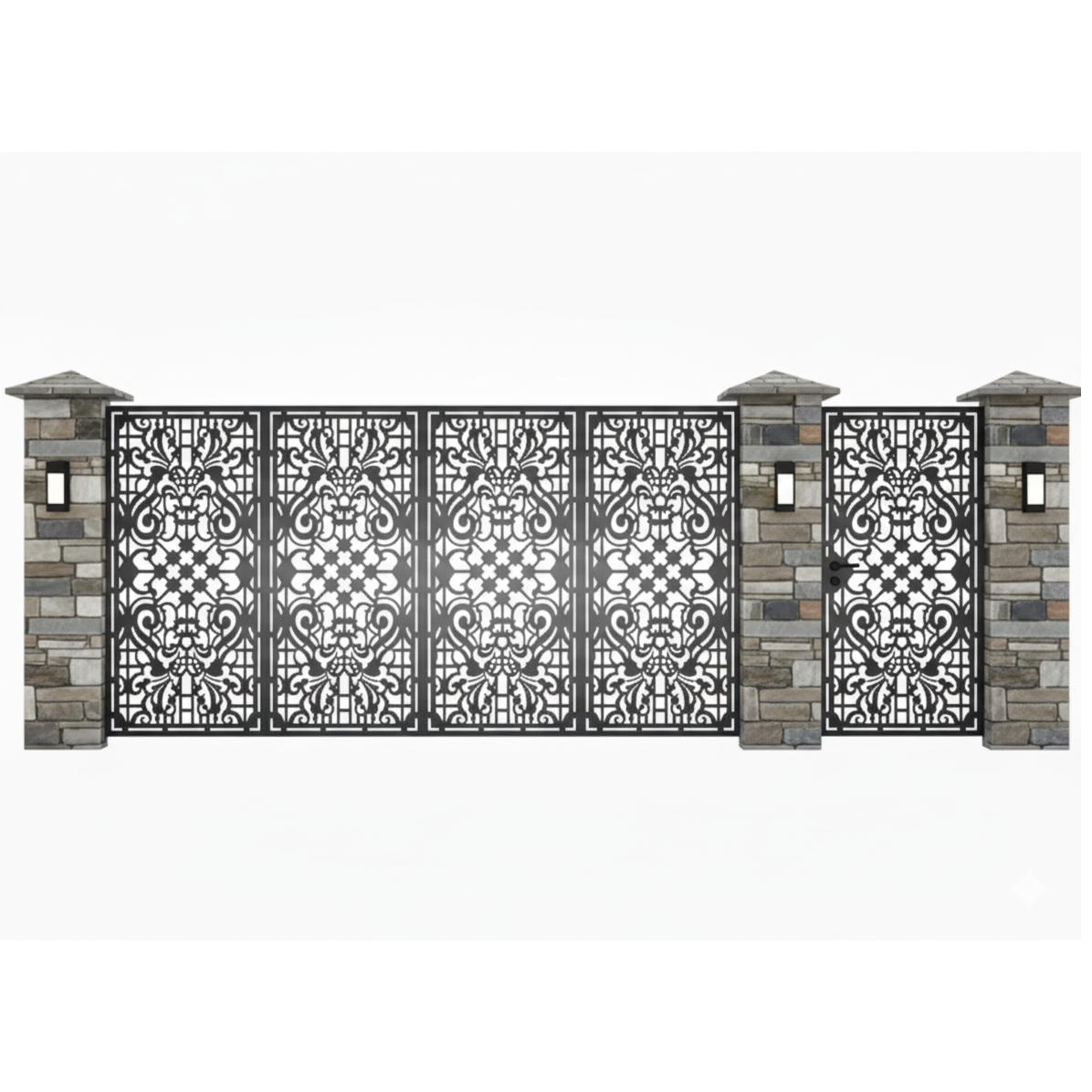 Poarta Metalica acces Auto si Pietonal debitata Laser cu Modele, Fractal